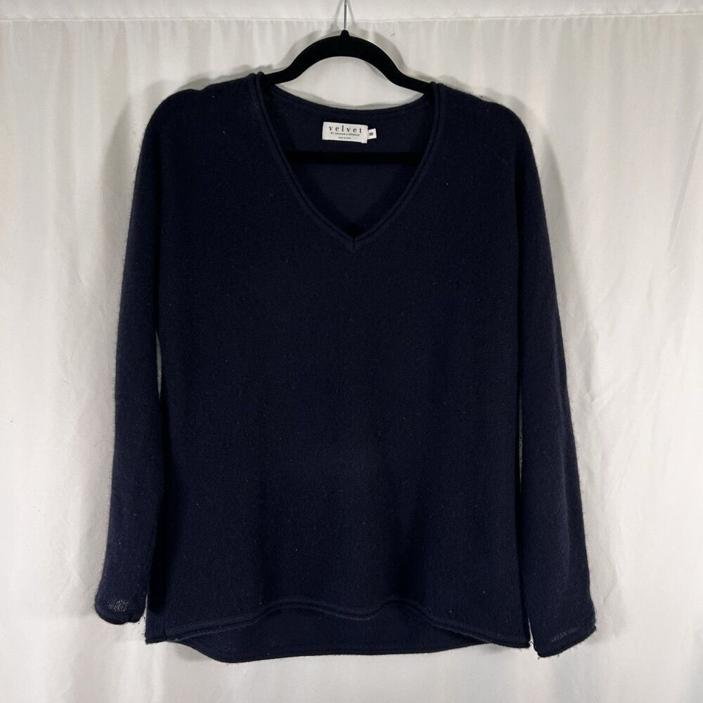 Velvet by Graham Spencer Cashmere Sweater Women's XS Blue Vneck Long Sleeve